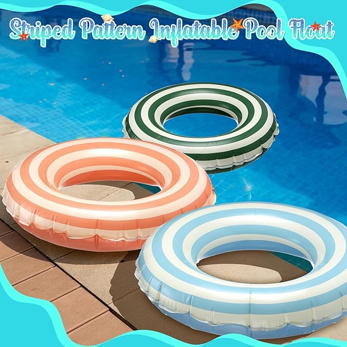 2 PCS Striped Pool Floats for Adults Swimming Rings Tube with Handles -Inflatable Pool Float Tube for Adults Pool Floats for The Beach, Party, Vacation