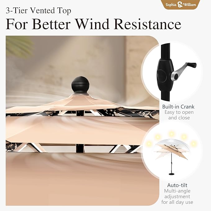 Sophia & William Swivel Patio Dining Set for 4 | 10ft Patio Umbrella Beige | Removable Seat Cushions | Black 37" Patio Dining Table