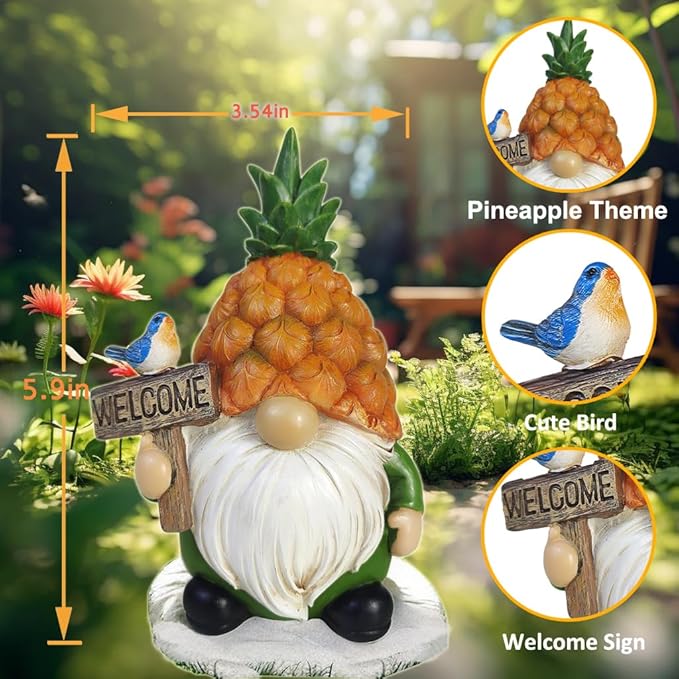 Pineapple Gnome Garden Gnomes Outdoor Gnome with Pineapple Decor for Home Yard Garden Patio Lawn Statue Decorations Gifts for Women