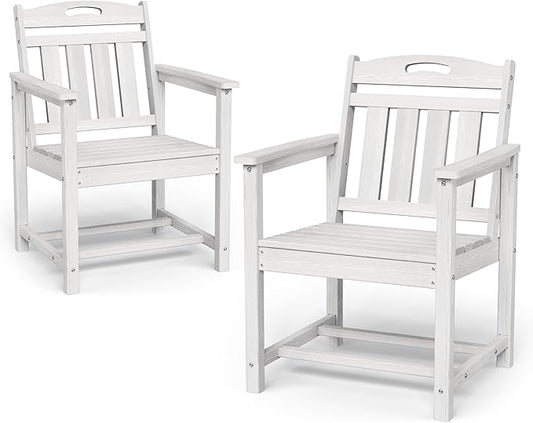 Set of 2 Weatherproof Patio Chairs - HDPE Outdoor Dining Chairs with Wide Seat, Ergonomic Design - for Garden, Backyard, Deck - White