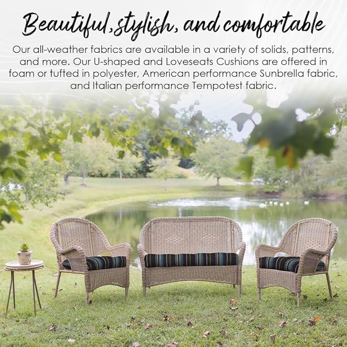 RSH DECOR: Tufted U-Shapes & Lumbars 2 of Each | 22" x 22” & 20" x 12" | Water-Resistant Spun Fabric | Outdoor Wicker Cushions & Support Pillows for Patio Furniture | Gray/Grey