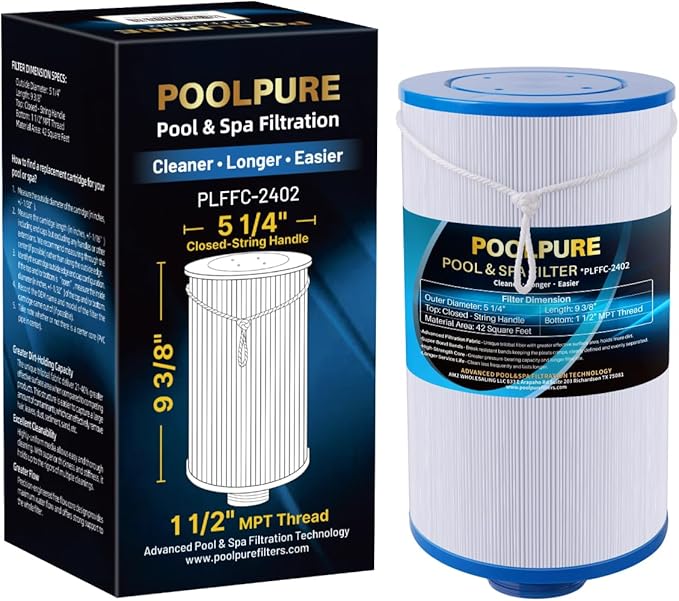 POOLPURE Spa Filter Replaces Watkins 303279, PFF42TC-P4, 5CH-37, 78460, FC-2402, Lifesmart, Freeflow, AquaTerra, Hydromaster, Grandmaster, Simplicity, Bermuda Hot Tub Filters 1PACK