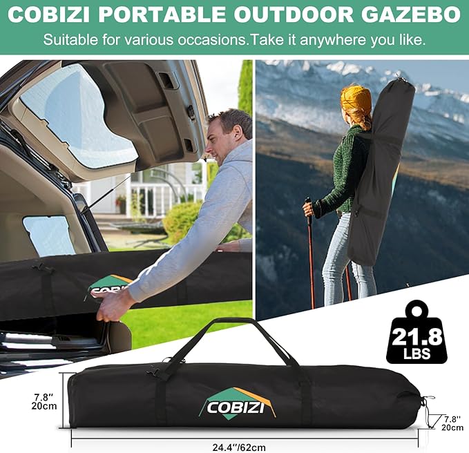 COBIZI 10x10 Pop up Gazebo Screen House Tent for Camping, Pop-up Camping Canopy with Mesh Windows,Portable Outdoor Quick-Set Hub Tent with Carrying Bag&Ground Stakes,Gray(Upgraded 2.0)