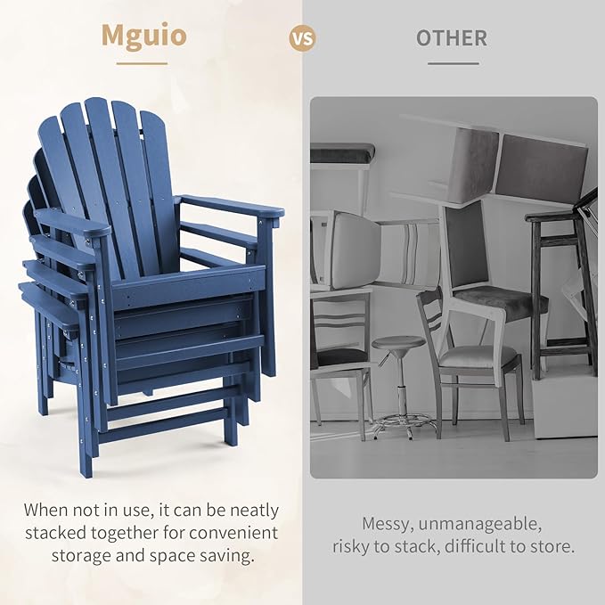 Stackable Adirondack Chairs Set of 4, Space Saving HDPE All-Weather Fire Pit Chair with Cover for Outdoor Lawn Porch Deck