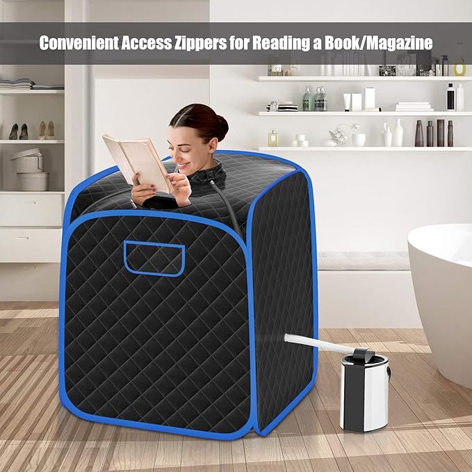 COSTWAY Portable Steam Sauna, 3L Foldable Sauna Spa with Remote Control, 9-Gear Temperature and Timer, Atomization Function, Personal Sauna Tent for Relaxation at Home (Black)