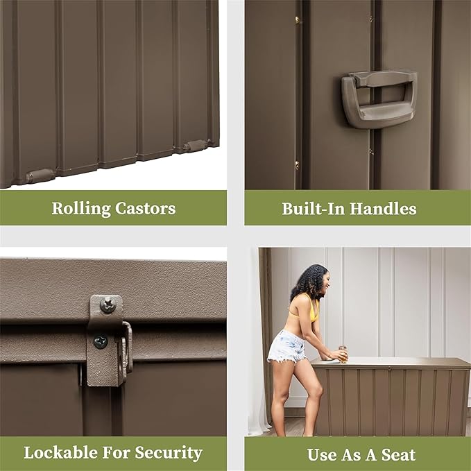 Metal Storage Box for Outdoor Dark Brown Lockable Water-Resistant Deck Box for Patio Garden Tools Organization Rust-Resistant Heavy-Duty Outside Storage Box (120 Gallon)