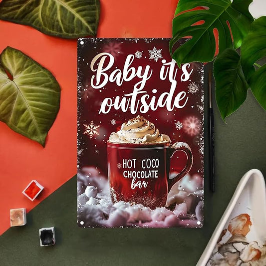 1pc Aluminum Hot Cocoa Bar Sign, 12x8 Inch Vintage Christmas Wall Decor - Weather-Resistant Metal Tin Sign for Holiday Kitchen, Chocolate Bar, Festive Home Decoration