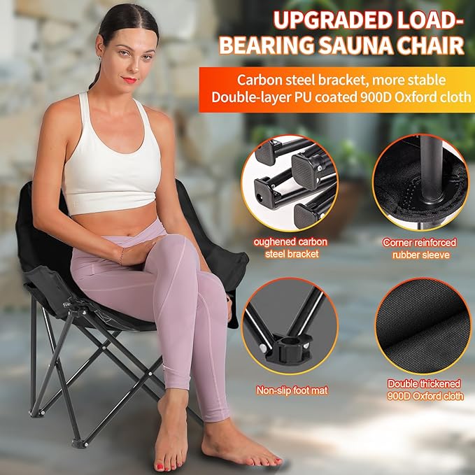 Full Size Portable Infrared Home Sauna, Upgraded Personal Sauna Box with 660nm Red Light Therapy Lamp, Separate Heating Foot Pad and Portable Chair for Relaxation Detox