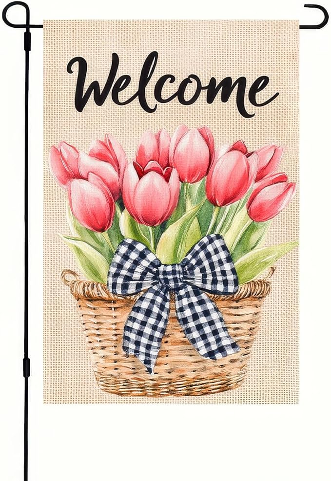 Spring Floral Garden Flag Tulips Garden Decoration Supplies 12x18 Inch Double Sided Flag Farmhouse Holiday Outside Seasonal Decor Seasonal Flower Yard Flags