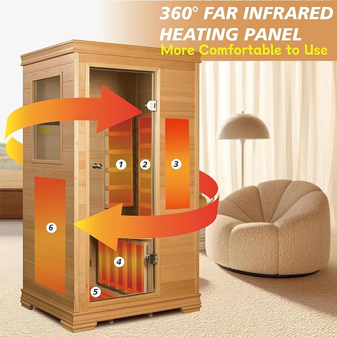 Indoor Infrared Sauna Room, Premium Canadian Hemlock Wood, Built-in Speakers, Tea Tray, Easy Setup, Quick Heating, Perfect Home Sauna, 35 * 27 * 61 Inch
