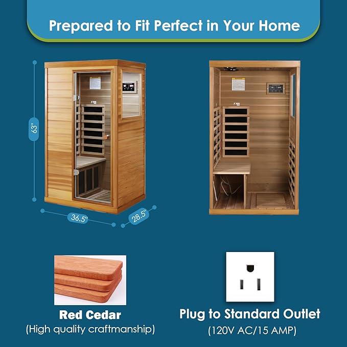 Saunas 909Mini Far Infrared Sauna, Indoor Dry Sauna (Red Cedar, 1 Person Mini Size Right Door)