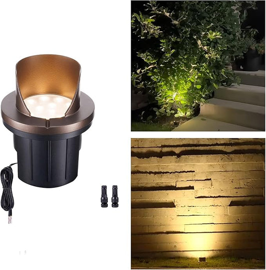 Landscape Well Lights, IP67 Waterproof LED Low Voltage In-Ground Lights Outdoor, 12V Anti-Glare Landscape Uplighting for Trees, Pathway & Walls, Wired, 3000K Warm White