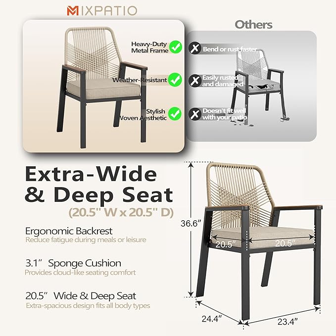 7 Pieces Round Outdoor Dining Set for 6, Patio Dining Set Wicker Rattan Chairs with Soft Cushion and 54" Round Table with Umbrella Hole, Round Patio Table and Chairs for Backyard Porch