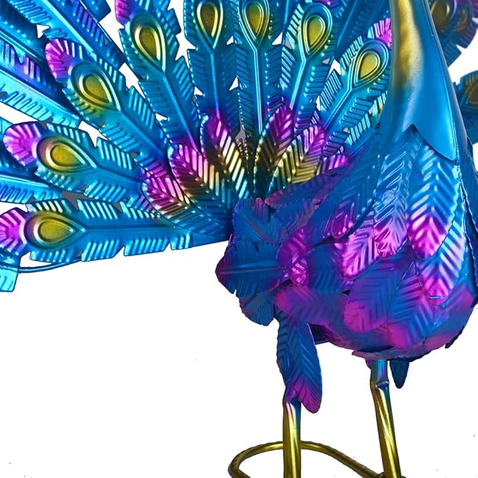 Small Peacock Statue Animal Sculpture Garden Decoration Metal Yard Art for Yard Outdoor Decoration (Purple)