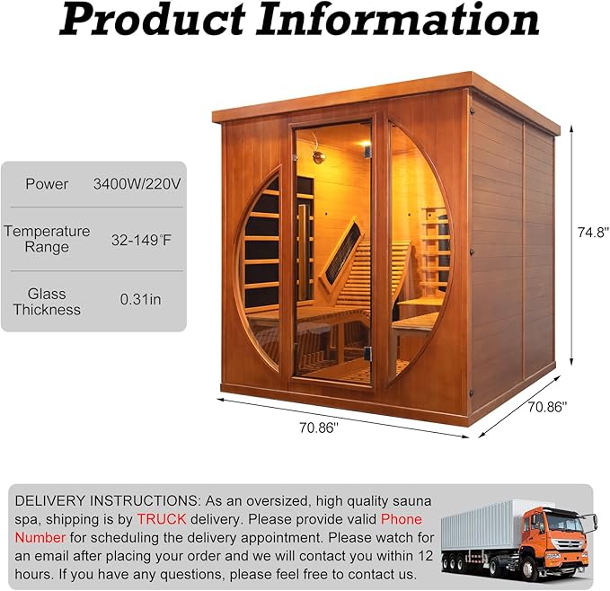 Cedar Infrared Sauna Room with Recliner, 2 Person Wood Home Spa Indoor Dry Heat Saunas with 9 Heaters, Bluetooth Speaker, 7 Color Lights, Oxygen Bar (3400W/220V, L 5.9ft x W 5.9ft x H 6.2ft)