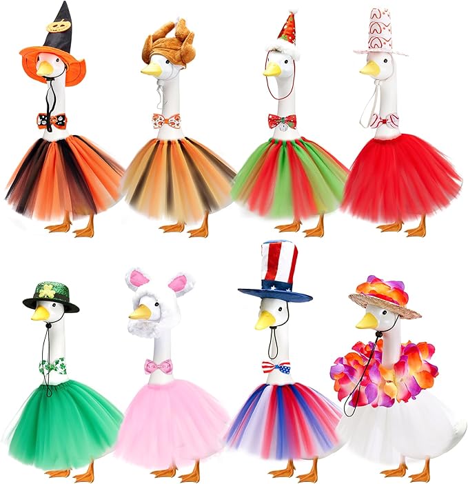 Porch Goose Outfits, 8 Set Holiday Porch Goose Clothes for 17/23 inch Lawn Geese Halloween Thanksgiving Christmas Valentine Easter All Seasonal Patio Yard Garden Goose Statue Decor