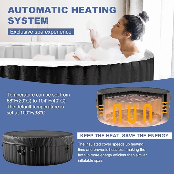 NAIZEA Inflatable Hot Tub - Outdoor Hot Tubs 4 to 6 Person, Portable Blow Up Spa Square Portable Hot Tub, 120 Soothing Bubble Air Jets, Cover
