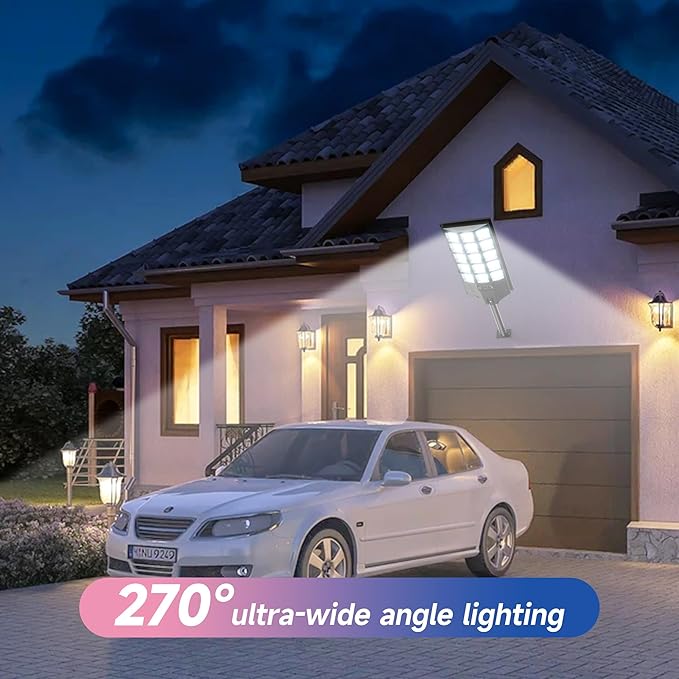 Solar Lights Outdoor for Outside, Waterproof Solar Street Lights Outdoor, 6500K Dusk to Dawn Security Flood Lights Motion Sensor with Remote Control for Yard, 2 Pack