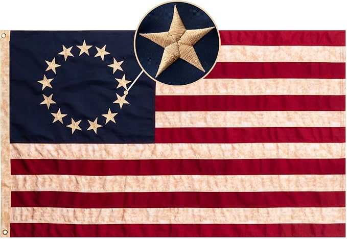 Homissor Betsy Ross Flag 3x5 Feet Tea-Stained Vintage American Flags Heavy Duty Outdoor Embroidered 13 Star Colonies Banner for Outside