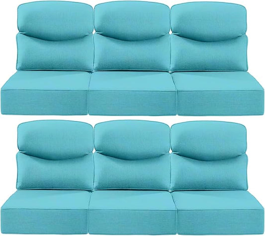 Luxury 24x24x6 Inch Smile Patio Cushions for Outdoor Furniture Set of 6 - Thick Back & Deep Seat Outside Chair Pillows for Rattan Metal Glider Loveseat Sectional Sofa - Turquoise