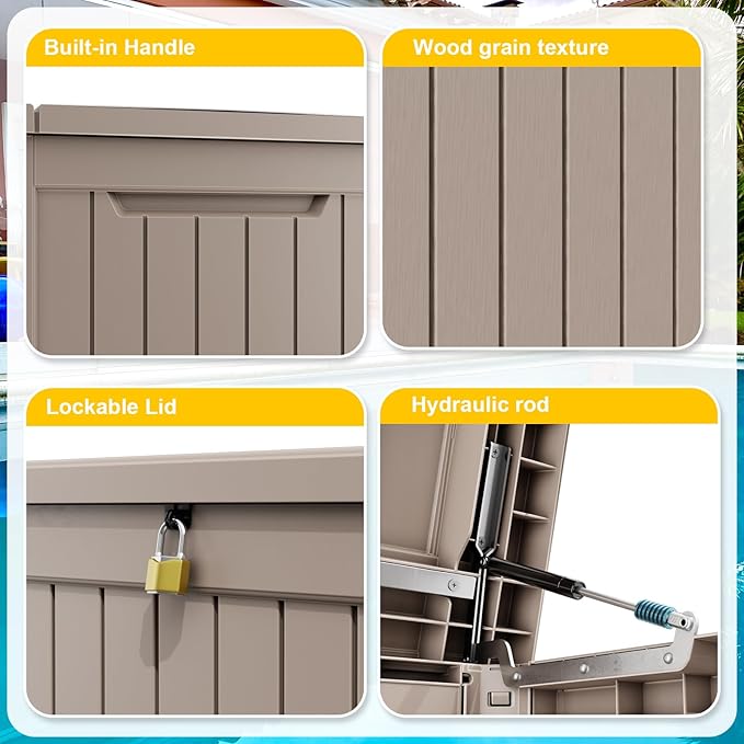 ROJIK Outdoor Storage Housing Deck Box - Waterproof Patio Furniture, Garden Tools, Cushions, Pool Accessories Storage Bench with Lockable Lid and Side Handles (Grey 238 Gal)