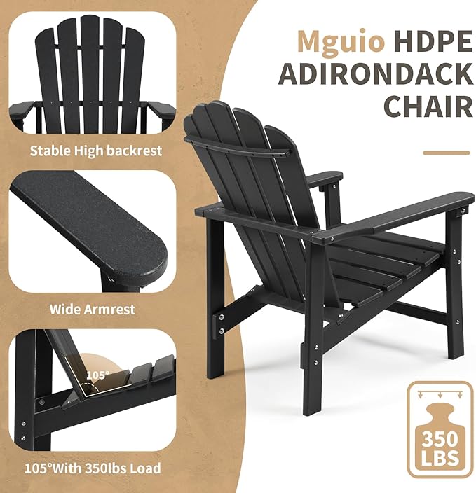Stackable Adirondack Chairs Set of 4, Space Saving HDPE All-Weather Fire Pit Chair with Cover for Outdoor Lawn Porch Deck