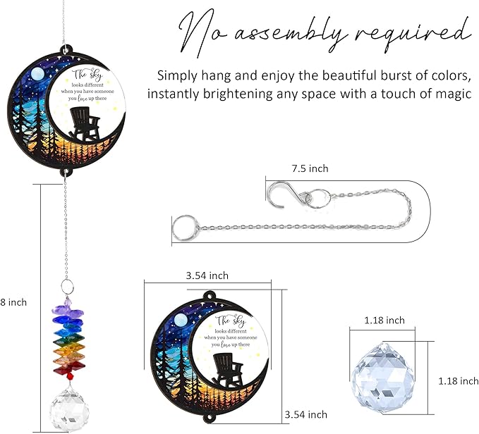 Memorial Suncatcher - Moon Chair Ornament - Sympathy Gift for Loss of Loved One - Bereavement Gifts - Condolence Gift - Memorial Rainbow Maker - Remembrance Ornament - Funeral Keepsake