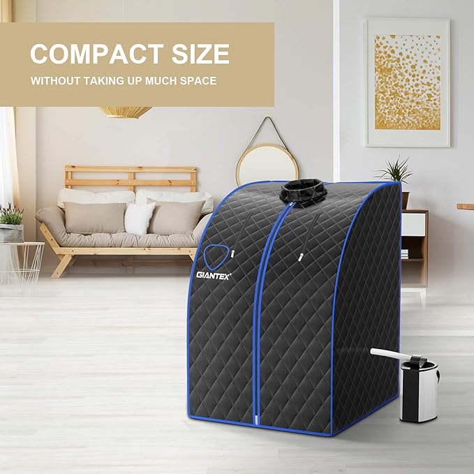 Giantex Portable Steam Sauna, Personal Therapeutic Sauna for Detox, Temperature & Timer Adjustable, 800W Sauna Box Spa w/Chair, 3L Steamer,Massage Roller,Mat,Remote Control, Home Sauna Tent (Black)