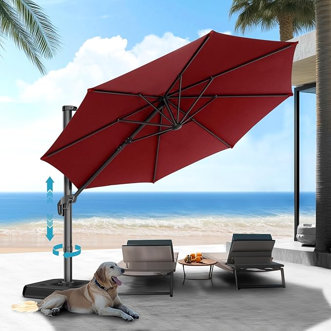 HOTIME10ft Patio Umbrella Cantilever Umbrella - Upgrade and Intensify - with 360 Rotation and 5 Angles Adjustment - Aluminum Offset Pool Umbrella Square Outdoor Umbrellas for Patio Garden Deck