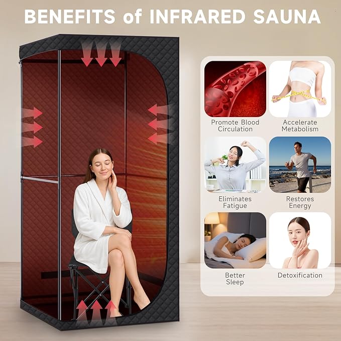 Far Infrared Sauna Box with Red Light Therapy, Portable Dry Sauna for Relaxation, Detoxification, Carbon Crystal Heating,9 Levels, Full Size 5.9ft×2.9ft×2.6ft