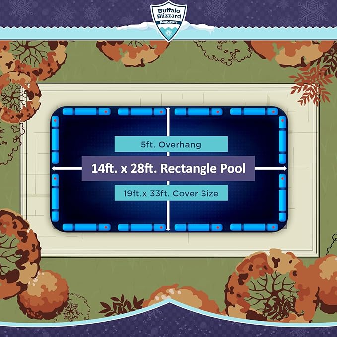 Buffalo Blizzard Deluxe 14 ft x 28 ft Rectangular Winter Pool Cover | Blue/Black | Closing Inground Swimming Pools | Easy to Install | Heavy Duty, Cold & UV Resistant | Shields from Seasonal Debris