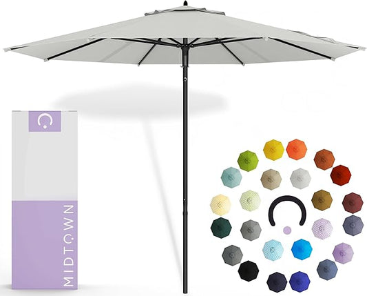 Midtown Umbrellas Push and Pop 10 Feet Outdoor Umbrella, Off Cream Polyester Fabric - Fiberglass Ribs Deck Patio Umbrella, Backyard Umbrella, Garden Umbrella & Pool Umbrella - Black Pole