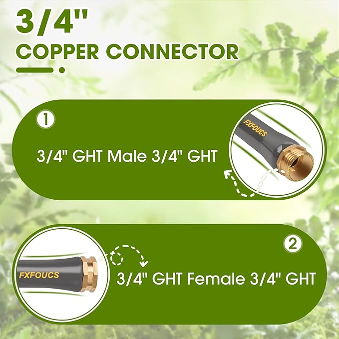 Heavy Duty Garden Hose – 5/8 Inch Flexible, Lightweight Hybrid Hose with 600 PSI Burst Pressure, Swivel Handle, and Durable Copper Male/Female Fittings (Black, 25FT)