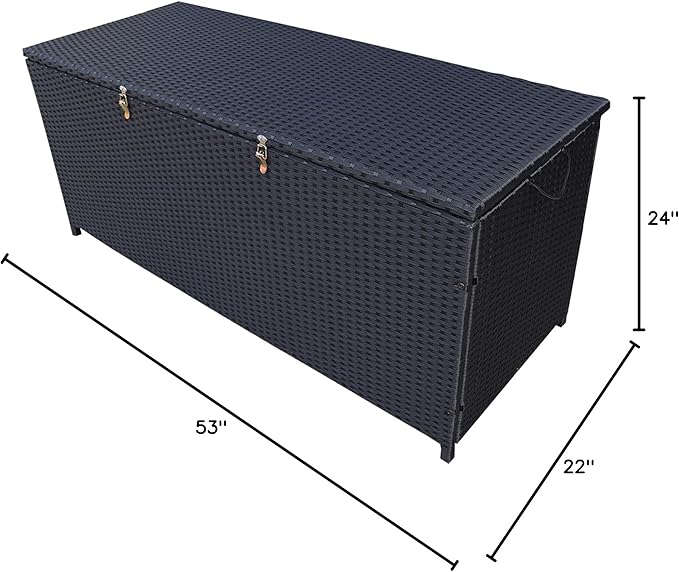Oakland Living Dark Black Indoor and Outdoor Balcony Patio Deck Porch Pool 113 Gallon Wicker Storage Box Trunk Bin with Metal Frame