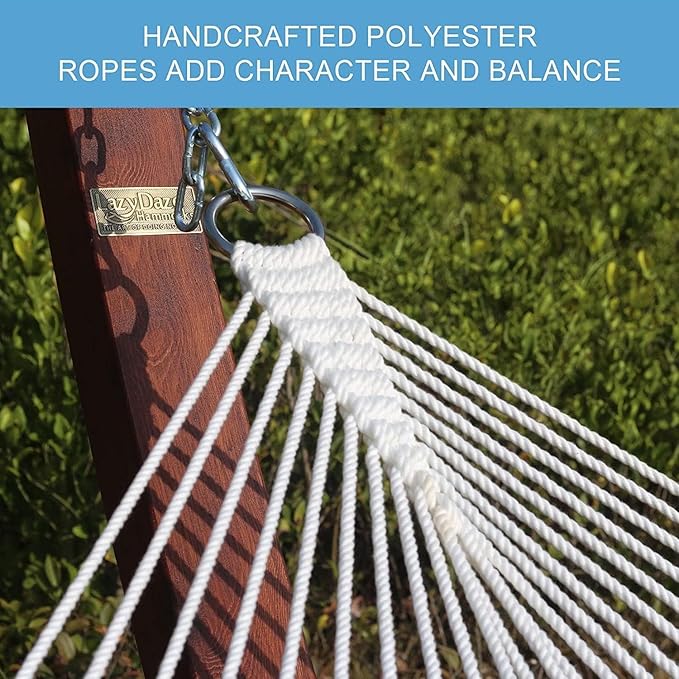 Lazy Daze Hammocks 12FT Quilted Fabric Double Hammock with Spreader Bars and Detachable Pillow, 2-Person for Patio, Poolside, Backyard, Beach - 450 lbs Capacity, Beige Wave