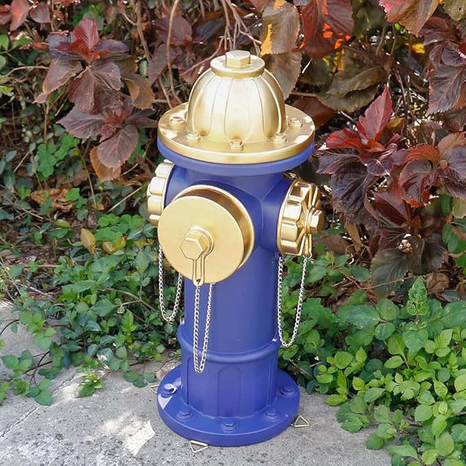 Dog Fire Hydrant Pee Post Puppy Pee Training Post Garden Statue, Blue & Gold Fire Hydrant Outdoor Figurines Decor for Yard Garden Lawn Patio (Large)
