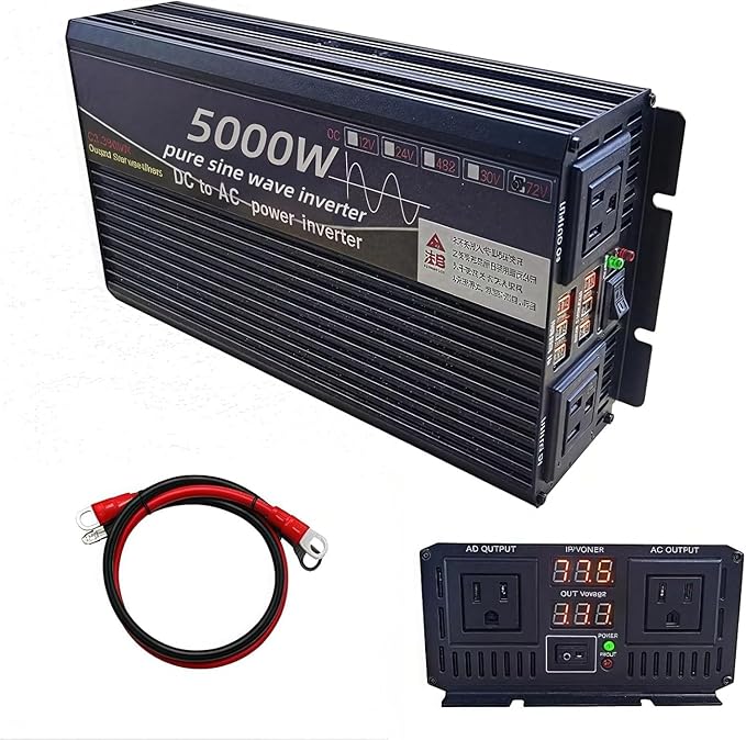 5000 Watt Power Inverter 12V DC to 110V AC Converter, LED Display with 2 AC Outlets Dual Fans Radiating for RV, Camp and Home, Electric Tool Pure Sine Wave Inverter (110V, 5000W 12V)