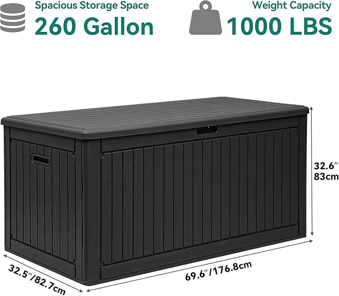 YITAHOME 260 Gallon Large Deck Box with Divider & Side Handles, Outdoor Double-Wall Storage for Patio Furniture Cushions, Garden Pool Accessories, Water Resistant & Lockable