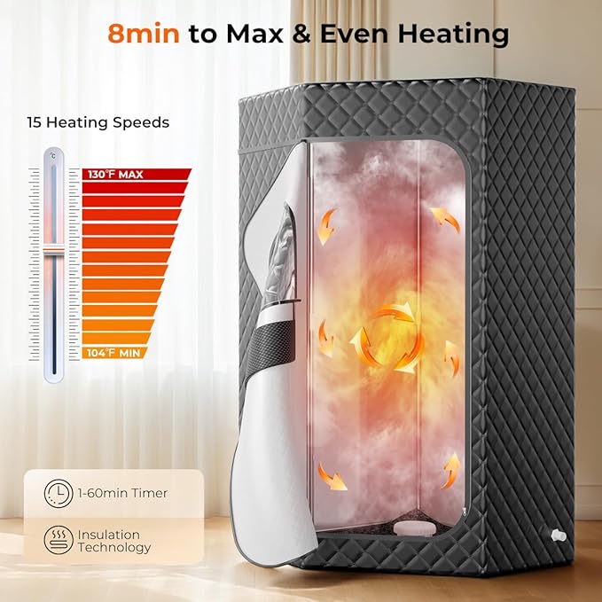 Sauna Box, Portable Steam Sauna, Portable Sauna for Home, Sauna Tent with 3L 1200w Steamer, 15 Levels for Personal Sauna-Grey