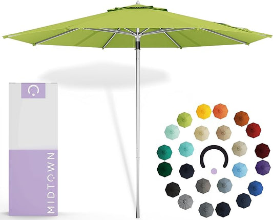 Midtown Umbrellas Push Pop Sunbrella Umbrella 8 Feet Outdoor Umbrella in Macaw Acrylic Fabric - Patio Umbrella, Backyard Umbrella, Garden Umbrella, Picnic Table Umbrella & Pool Umbrella - Black Pole