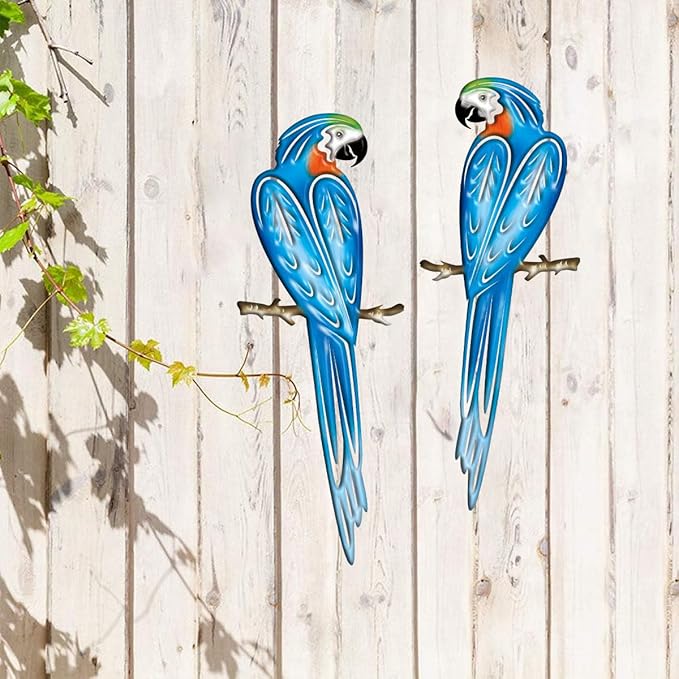 EiGreen Metal Bird Wall Art Decor 3D Outdoor Parrot Sculpture, Hanging Decor Suitable for Gardens, Fence, Patio, Living Room, Bedroom, Yard