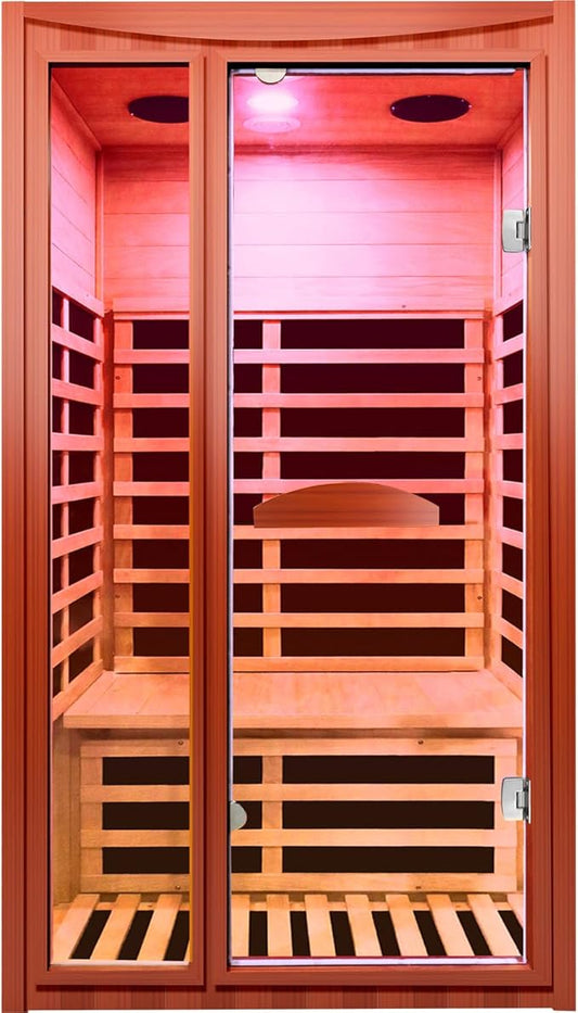 Far Infrared Sauna Home Sauna Spa Room for 1-2 Person Low-EMF Canadian Hemlock Wood 1550W Indoor Saunas with 7 Color Light 39.3 * 35.4 * 74.8Inch