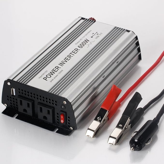 600W Power Inverter DC 12V，Output 110V-120V AC Car Inverter with USB Car Adapter