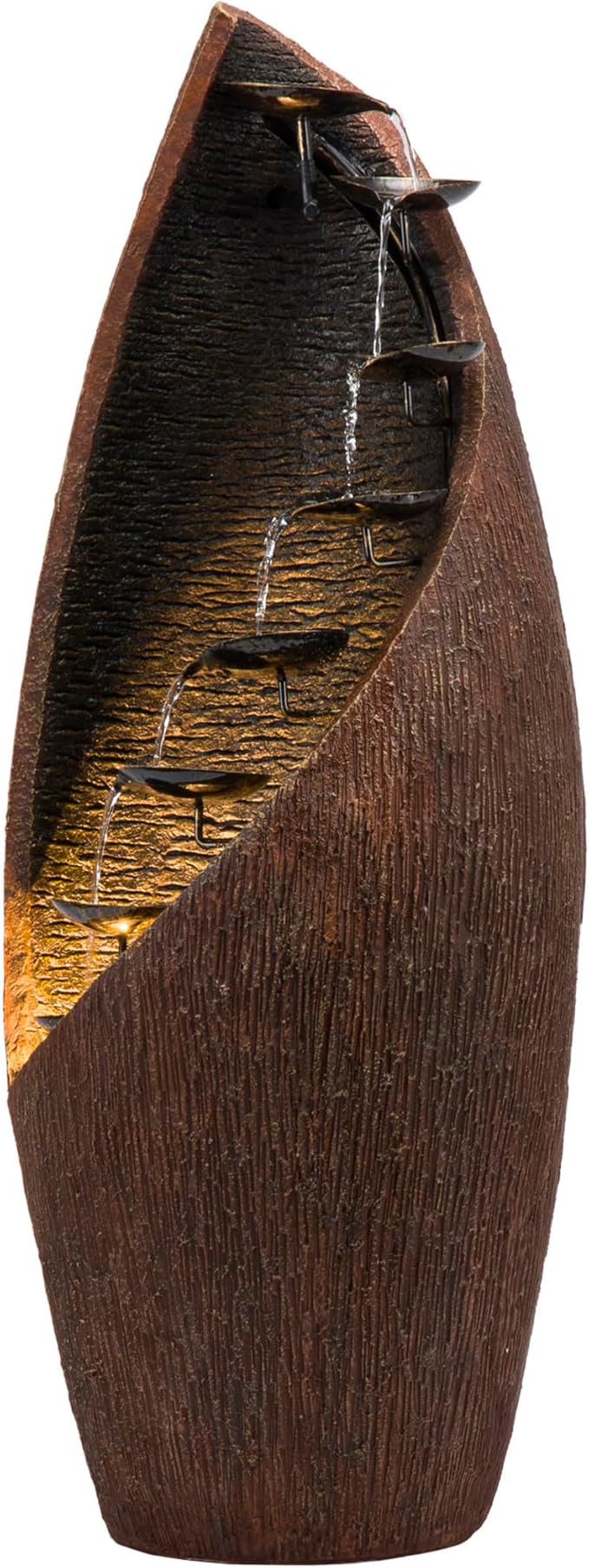 Alpine Corporation GIL122 43" Outdoor Floor Contemporary Tiered Bronze Metal Water Fountain with LED Lights, Stylish Outdoor Water Feature for Garden and Patio Décor, Brown