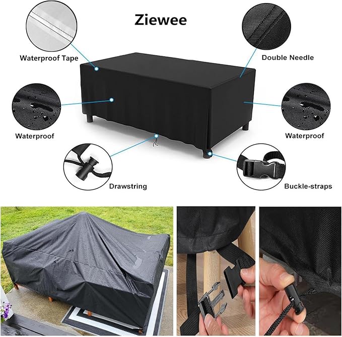 Patio Furniture Covers Outdoor Table Cover Waterproof Rectangular Patio Dining Table Cover Wind Dust Proof Anti-UV Garden Sectional Couch-Cover Table and Chair Set Covers 67"L x 37"W x 28"H Black