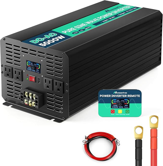 5000W 48V Pure Sine Wave Power Inverter 48V DC to 110V AC with Wireless Remote Control LCD Display 4 AC Outlets, 1 USB and Terminal Blocks for RV Truck Cabin Off Grid