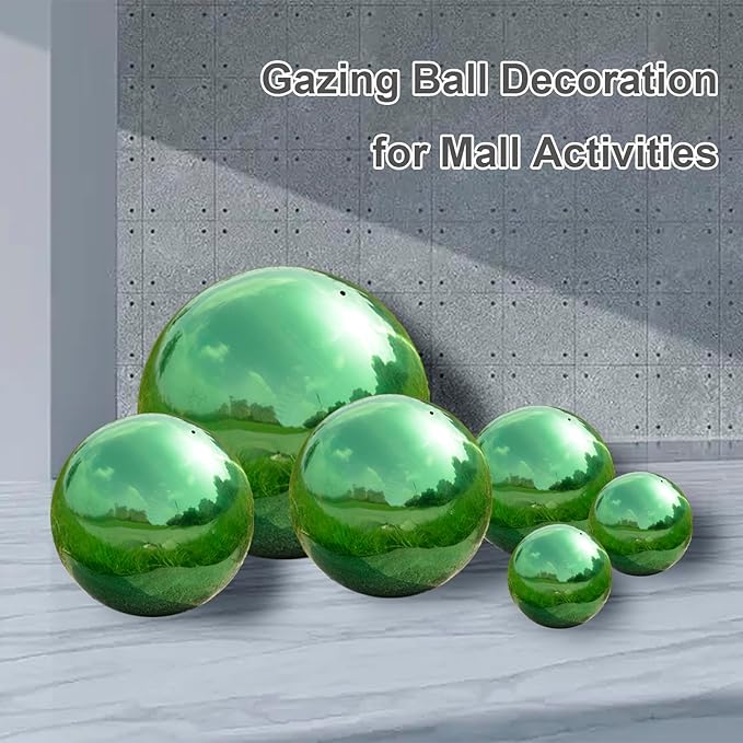 Nerien 12 Inch Gazing Ball, Stainless Steel Garden Mirror Globe, Polished Ornament Sphere, Hollow Floating Reflective Hemisphere, Home Outdoor Pond Housewarming Swimming Pool Decoration Gift, Green