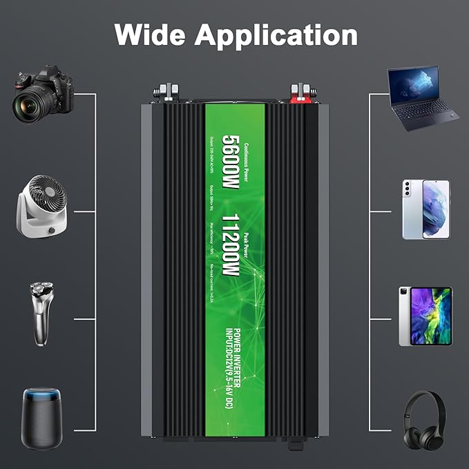 5600W Power Inverter,Peak Power 11200W 12V DC to AC 110120V,Remote Control with 4AC Outlets and3.1USB Port,LCDDisplay