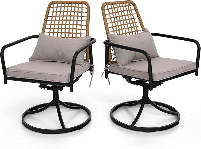 7 Pieces Rattan Patio Swivel Chairs, Stackable Chairs and 63"x38" Rectangle Table Set