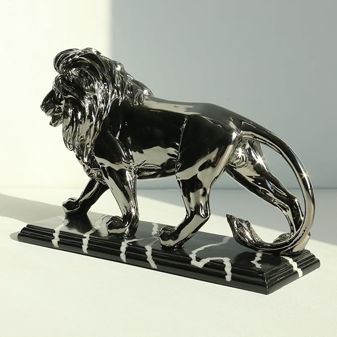 Lukitas Lion Sculpture Decor - Animal Figurine Decorative Ornament for Living Room Office, or Shelf, Collectible Gifts for Lion Lover, Resin